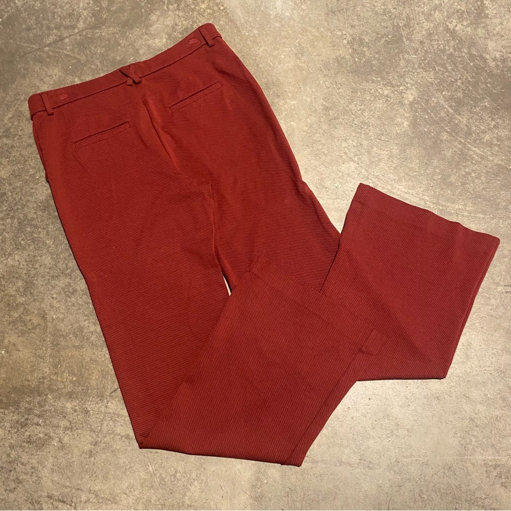 Anthropologie Sz 12 Tall Red Burgundy The Essential Trouser Slim Bootleg - Picture 3 of 6